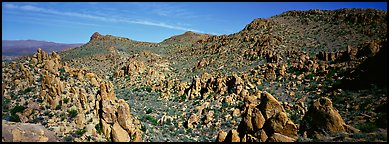 Valley strewn with rock boulders, Grapevine Mountains. Big Bend National Park (Panoramic color)