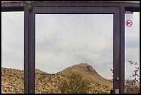 Santiago mountains, Persimmon Gap Visitor Center window reflexion. Big Bend National Park ( color)