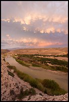 Rio Grande River riverbend and clouds, sunset. Big Bend National Park, Texas, USA.