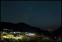 Chisos Mountains Lodge and stars at night. Big Bend National Park, Texas, USA. (color)