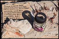 Mexican handicrafts offers on honor system. Big Bend National Park, Texas, USA. (color)