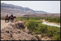 Horsemen and Rio Grande River. Big Bend National Park, Texas, USA. (color)