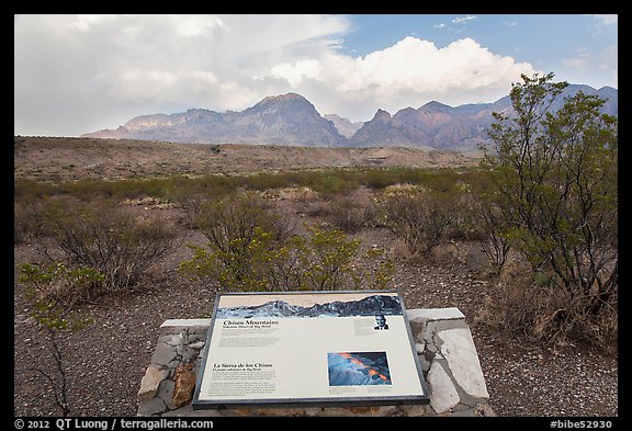 Chisos Mountains interpretative sign. Big Bend National Park, Texas, USA.