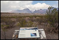 Chisos Mountains interpretative sign. Big Bend National Park, Texas, USA. (color)