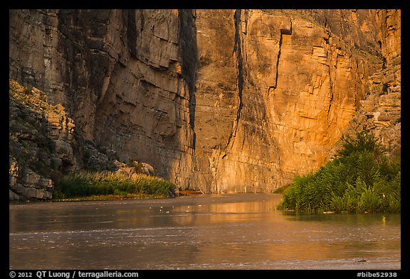 Santa Elena Canyon walls reflected in Terlingua Creek. Big Bend National Park, Texas, USA.