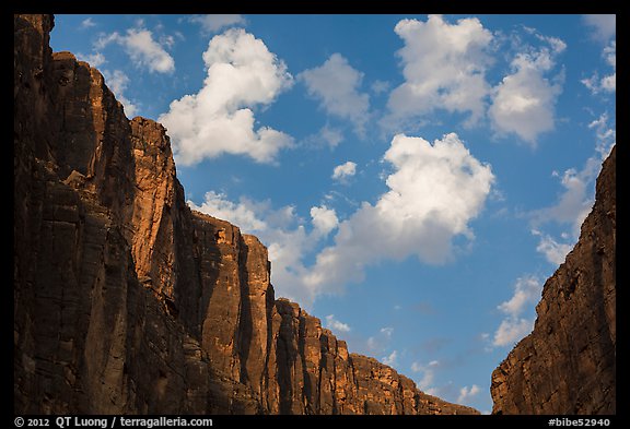 Santa Elena Canyon limestone walls and clouds. Big Bend National Park, Texas, USA.