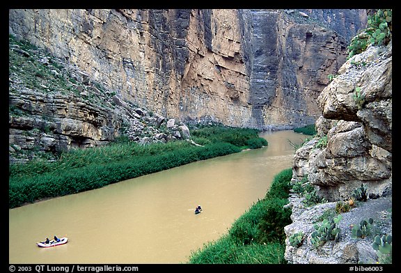 Rafters in Santa Elena Canyon of the Rio Grande. Big Bend National Park (color)