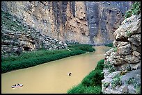 Rafters in Santa Elena Canyon of the Rio Grande. Big Bend National Park, Texas, USA. (color)