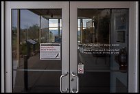 Interpretive signs window reflexion, Panther Junction Visitor Center. Big Bend National Park ( color)
