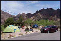 Families camp among mesquite, Chisos Basin Campground. Big Bend National Park ( color)