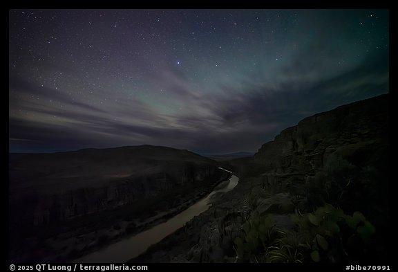 Rio Grande River at night from Hot Springs Canyon Rim. Big Bend National Park (color)