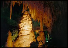 Stalagmite and stalagtites draperies. Carlsbad Caverns National Park, New Mexico, USA.