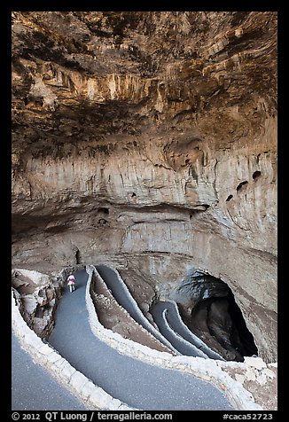 Tourist walking down natural entrance. Carlsbad Caverns National Park (color)