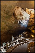 Walkway inside cave and natural entrance. Carlsbad Caverns National Park, New Mexico, USA. (color)