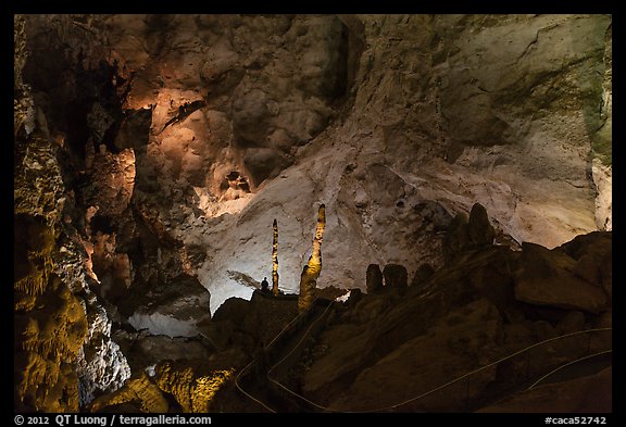 Park visitor looking,  room above Whales Mouth. Carlsbad Caverns National Park (color)