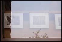 Shrub and cave pictures, visitor center window reflexion. Carlsbad Caverns National Park ( color)