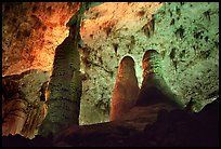 Tall columns in Hall of Giants. Carlsbad Caverns National Park, New Mexico, USA.