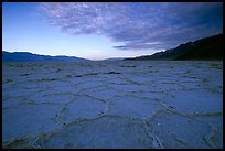 Hexagonal salt tiles near Badwater, sunrise. Death Valley National Park, California, USA.