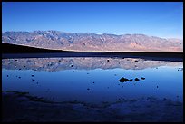 Panamint range reflection in Badwater pond, early morning. Death Valley National Park, California, USA. (color)