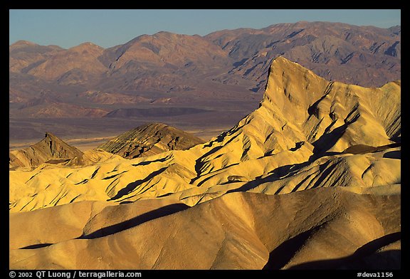 Manly beacon, Zabriskie point, sunrise. Death Valley National Park, California, USA.