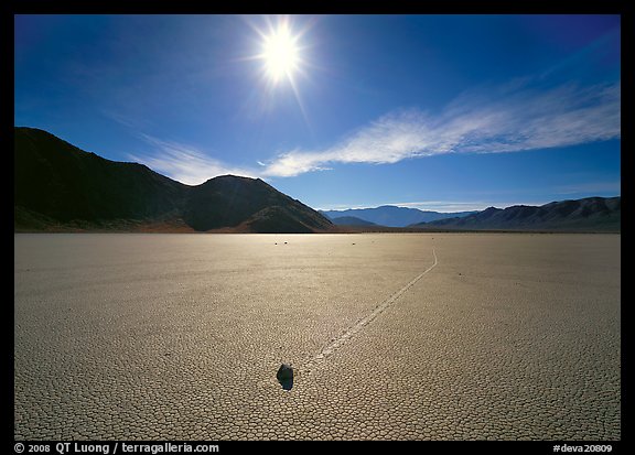 Sun and sliding rock on the Racetrack, mid-day. Death Valley National Park (color)