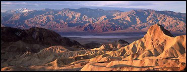 Zabriskie Point, Death Valley, and mountains in winter. Death Valley National Park (Panoramic color)