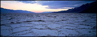Hexagons on salt pan at sunrise. Death Valley National Park (Panoramic color)