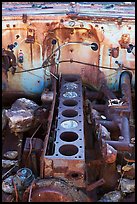 Engine of rusted car near Aguereberry camp. Death Valley National Park, California, USA. (color)