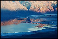Reflections in Manly Lake at Badwater, seen from Aguereberry point, late afternoon. Death Valley National Park, California, USA. (color)
