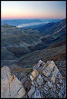 Rocks, canyon and Death Valley from Aguereberry point, sunset. Death Valley National Park ( color)