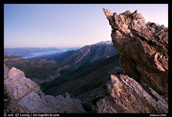 Rocks framing the Death Valley view from Aguereberry point, dusk. Death Valley National Park (color)