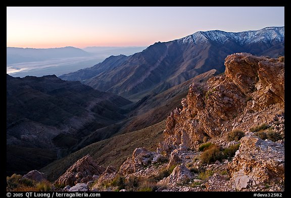 Canyon and Death Valley from Aguereberry point, sunrise. Death Valley National Park (color)