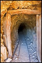 Entrance to a abandoned gallery of Cashier mine, morning. Death Valley National Park, California, USA. (color)