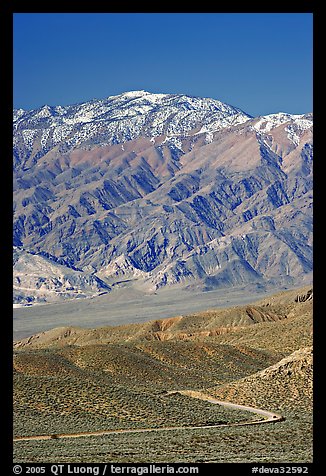 Road below Mountains above Emigrant Pass. Death Valley National Park, California, USA.