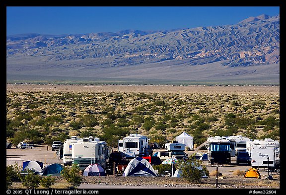 Campground and RVs at Furnace creek. Death Valley National Park, California, USA.