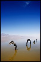 Short lived dragon art installation in rare seasonal lake. Death Valley National Park, California, USA. (color)