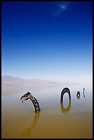 Short lived dragon art installation in rare seasonal lake. Death Valley National Park, California, USA.