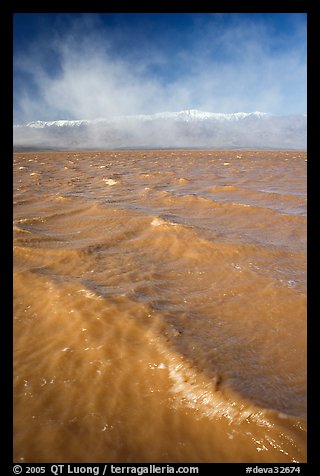 Waves on rarisime seasonal Death Valley Lake, early morning. Death Valley National Park (color)