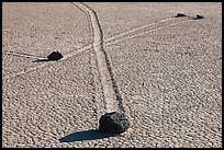 Intersecting travel grooves of sliding stones, the Racetrack. Death Valley National Park, California, USA.