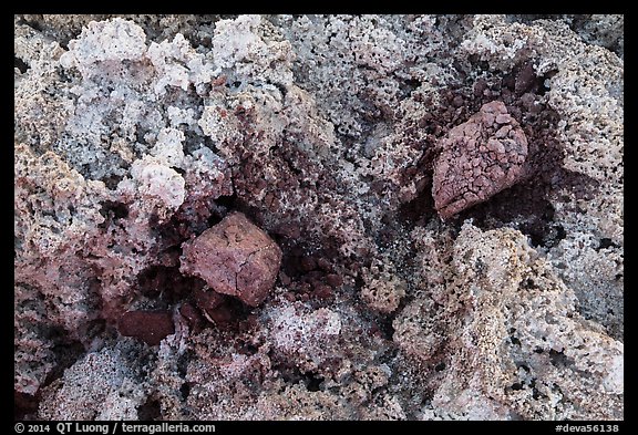 Close-up of salt crystals and red rocks. Death Valley National Park, California, USA.