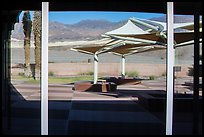 Amargosa Range, Furnace Creek Visitor Center window reflexion. Death Valley National Park ( color)