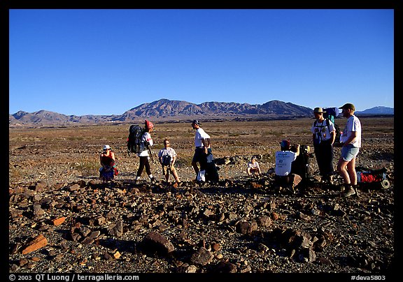 Backpackers on the Valley Floor. Death Valley National Park (color)