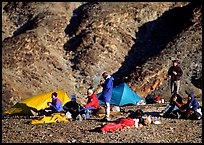 Group at backcountry camp. Death Valley National Park, California, USA.