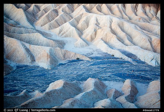 Badlands and wash at dawn, Zabriskie Point. Death Valley National Park, California, USA.