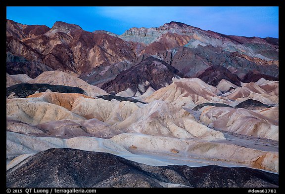 Badlands at dawn, Twenty Mule Team Canyon. Death Valley National Park (color)
