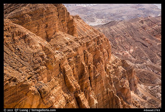 Close view of rock face of Red Cathedral. Death Valley National Park (color)