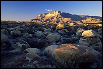 Boulders and El Capitan from the South, sunset. Guadalupe Mountains National Park, Texas, USA.