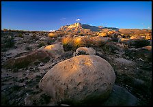 Boulders and Guadalupe range at sunset. Guadalupe Mountains National Park, Texas, USA.