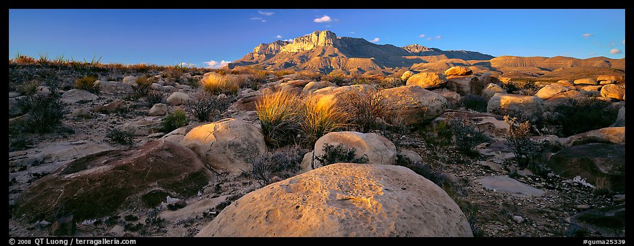 Boulders and Guadalupe range. Guadalupe Mountains National Park (color)