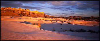 Desert and mountain landscape with white sand dunes. Guadalupe Mountains National Park (Panoramic color)